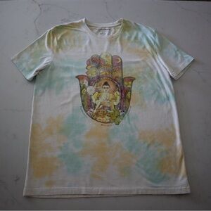 Lucky Brand Cream White, Teal Green, and Yellow T-Shirt